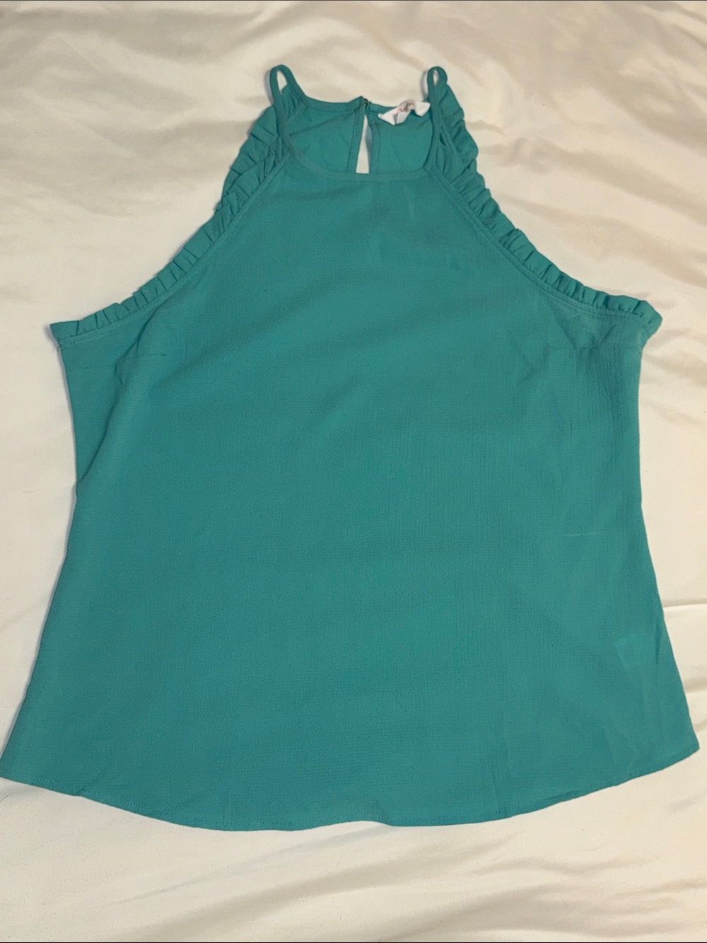 Candie's Teal Halter Ruffle-Trim Tank Top